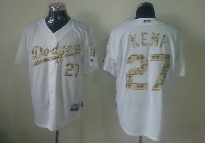 MLB Los Angeles Dodgers 27 Matt Kemp White Jersey Camo Number