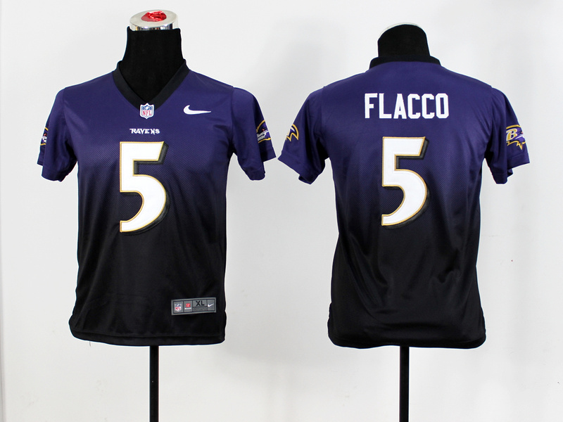Baltimore Ravens #5 Flacco Youth Purple Drift Fashion II Jersey