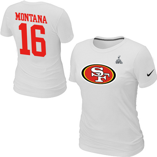  Nike San Francisco 49 ers 16  Montana Name& Number Super BowlXLVII Womens TShirt White 26 