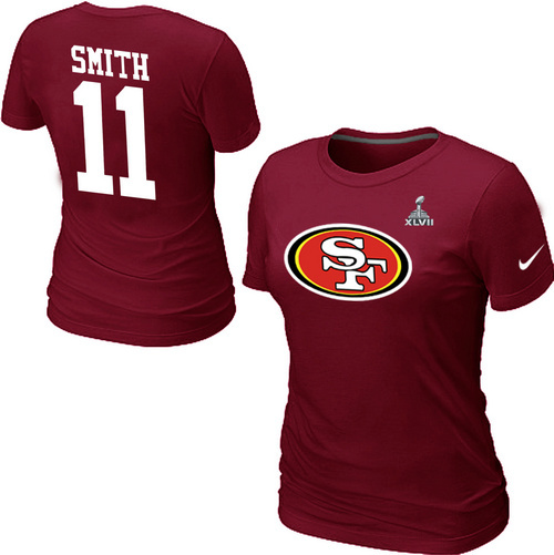  Nike San Francisco 49 ers 11 SMITH Name& Number Super BowlXLVII Womens TShirt Red 33 