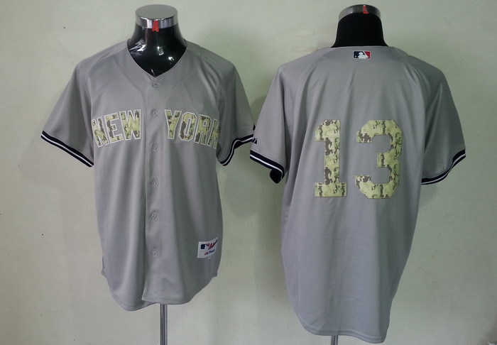 MLB New York Yankees #13 Camo Letters Jersey Grey Color