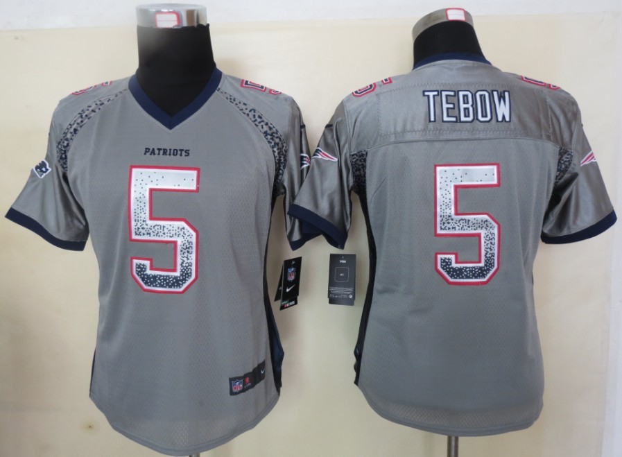 Women 2013 New Nike New England Patriots 5 Tebow Drift Fashion Grey Elite Jerseys