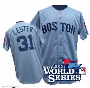 Boston Red Sox #31 Jon Lester Road Jersey gray 2013 World Series Patch