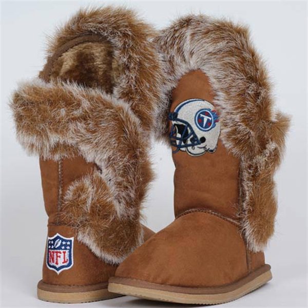 NFL Tennessee Titans logo Womens Cuce Shoes Ladies Fanatic Boots Brown 