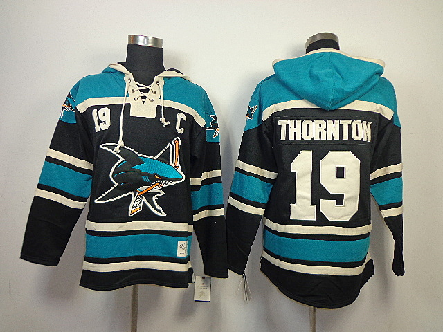 NHL Hoodie San Jose Sharks 19 Joe Thornton sweater Blue and Black