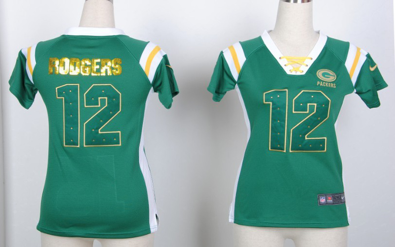 Nike NFL  New Women Wash Gold Fashion Green Bay Packers #12 Rodgers Green jersey