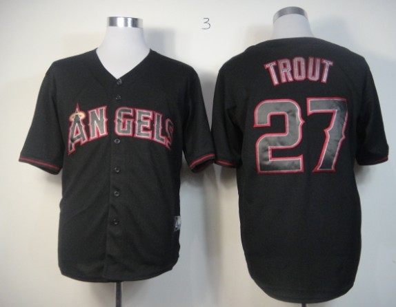 MLB Los Angeles Angels 27 Trout Black Fashion Jerseys