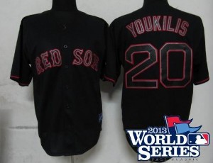Boston Red Sox 20# Kevin Youkilis Pitch Black Fashion Jersey 2013 World Series Patch