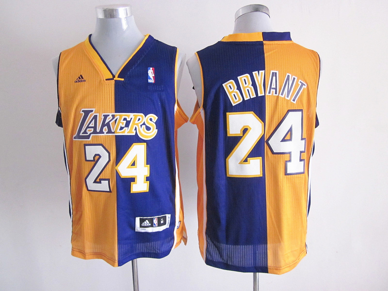 Adidas Los Angeles Lakers #24 Yellow Purple Half and Half Jersey