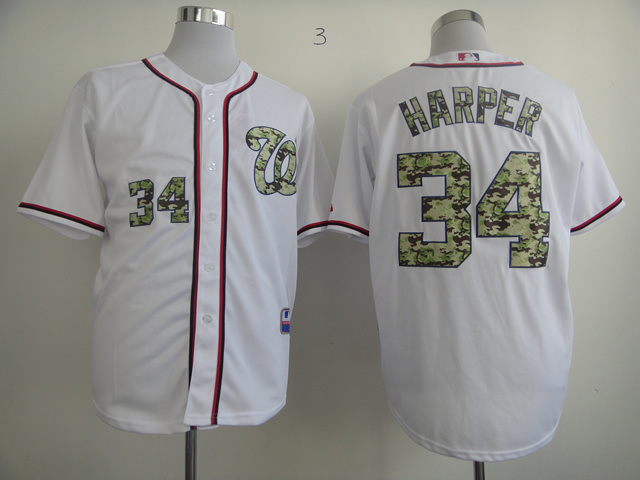 New Washington Nationals #34 Harper White Color Camo Words Jersey