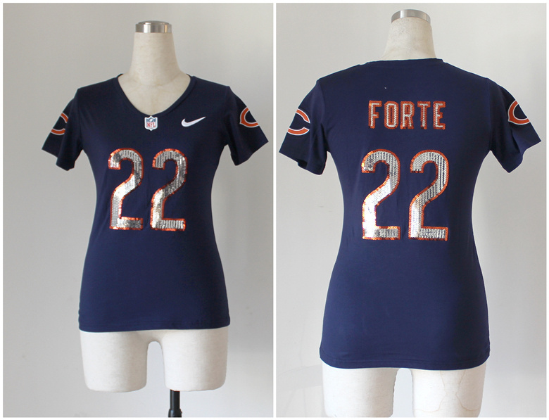 Nike Chicago Bears #22 Forte Women Blue Handwork Sequin Lettering Jersey