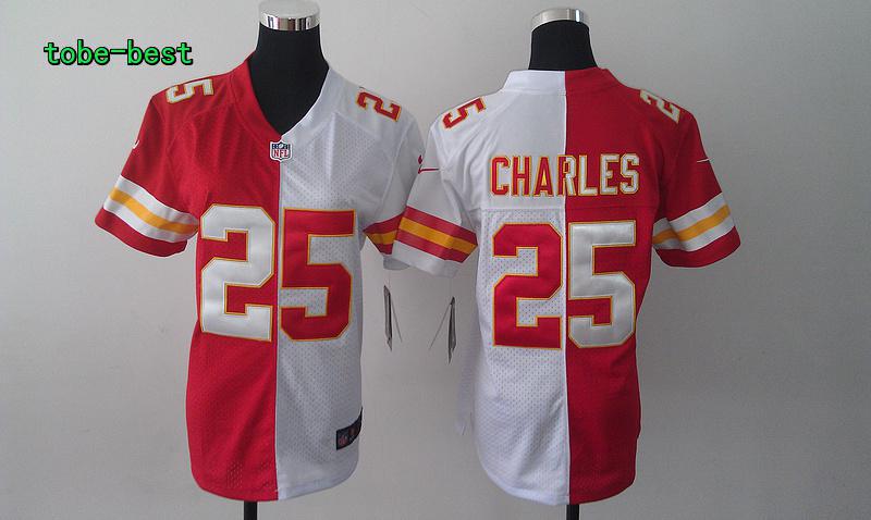 NFL Nike Elite Split Kansas City Chiefs #25 Jamaal Charles Red White Jerseys