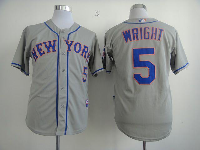 New New York Mets #5 Wright Grey Color Blue Words Jersey