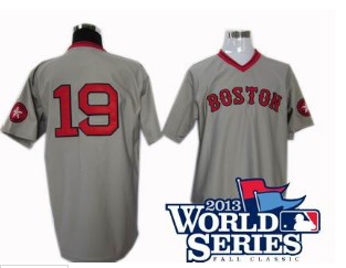 Boston Red Sox #19 Fred Lynn 1975 mitchell&ness Road jersey gray 2013 World Series Patch
