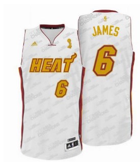 Miami Heat 6# LeBron James Trophy Banner Fashion Swingman White Jersey
