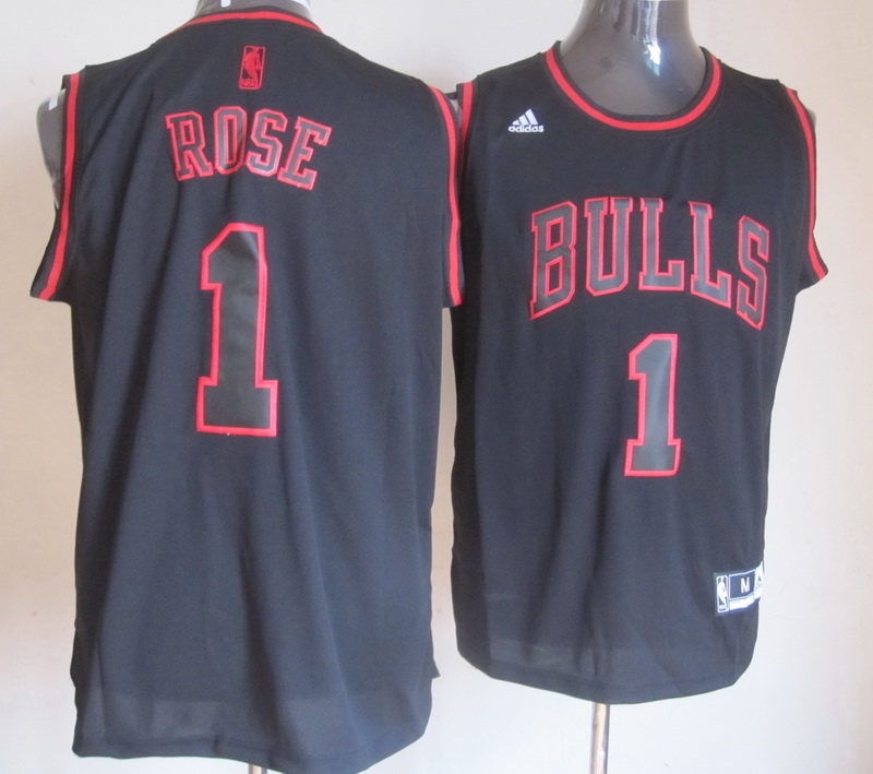 Adidas Chicago Bulls #1 Rose black color red words and number jersey