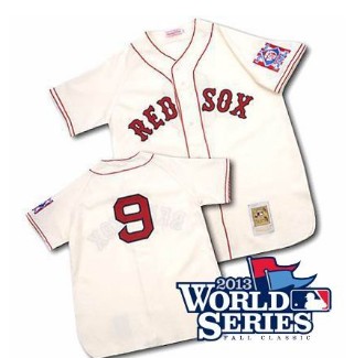 Boston Red Sox Authentic 1939 #9 Ted Williams Home CREAM Jersey Mitchell and Ness 2013 World Series Patch