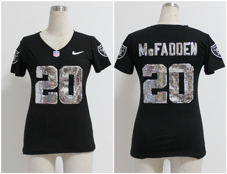 Nike NFL Oakland Raiders #20 McFadden Black Womens Handwork Sequin lettering