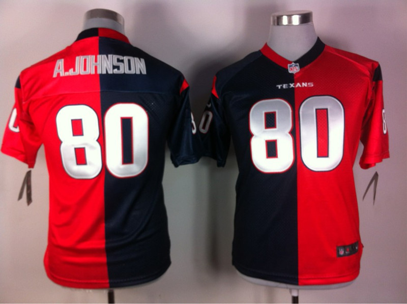 Houston Texan #80 A.Johnson Blue Red Half and Half Youth Jersey
