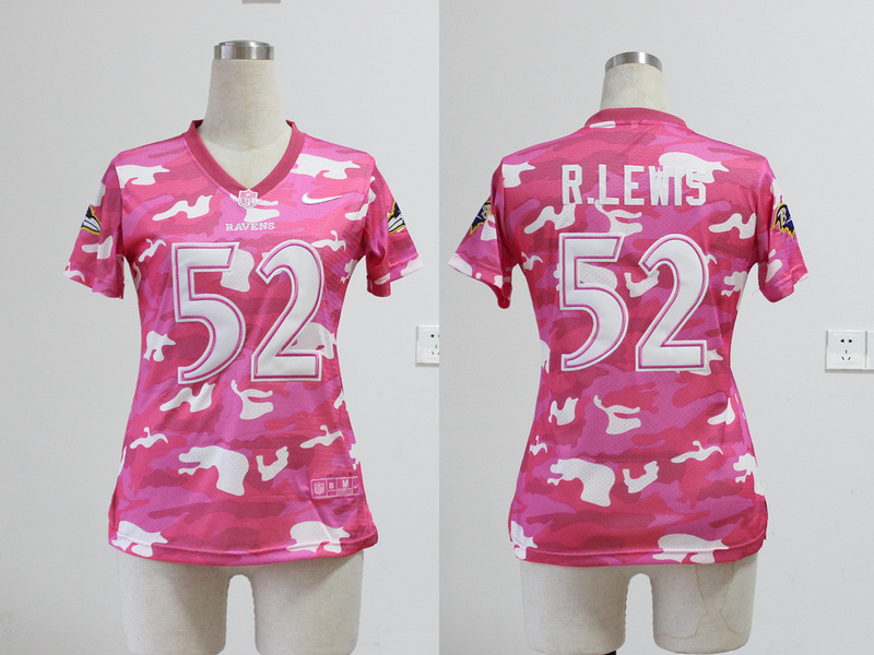 Nike Baltimore Ravens #52 R.Lewis Rice Women Pink Camo Jersey