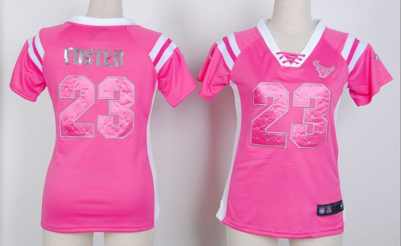 NFL Houston Texans #23 Foster Pink Womens Handwork Sequin lettering Fashion Jersey