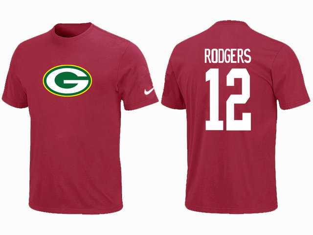  Nike Green Bay Packers Aaron Rodgers Name& Number TShirt Red 140 