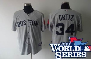 Boston Red Sox #34 David Ortiz Gray Jersey 2013 World Series Patch