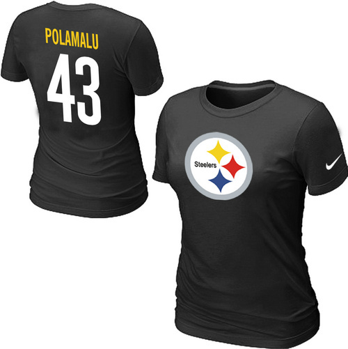  Nike Pittsburgh Steelers Troy Polamalu Name& Number Womens TShirt Black 11 