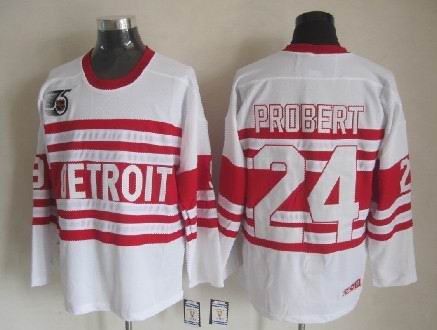Detroit Red Wings #24 Bob Probert White 75TH CCM Throwback Jersey