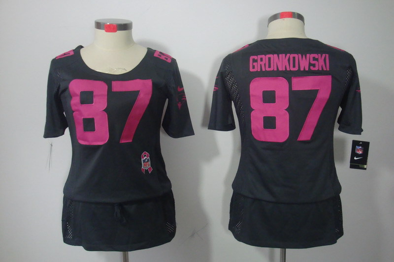 NFL New England Patriots #87 Gronkowski Grey Women Breast Cancer Awareness Jersey