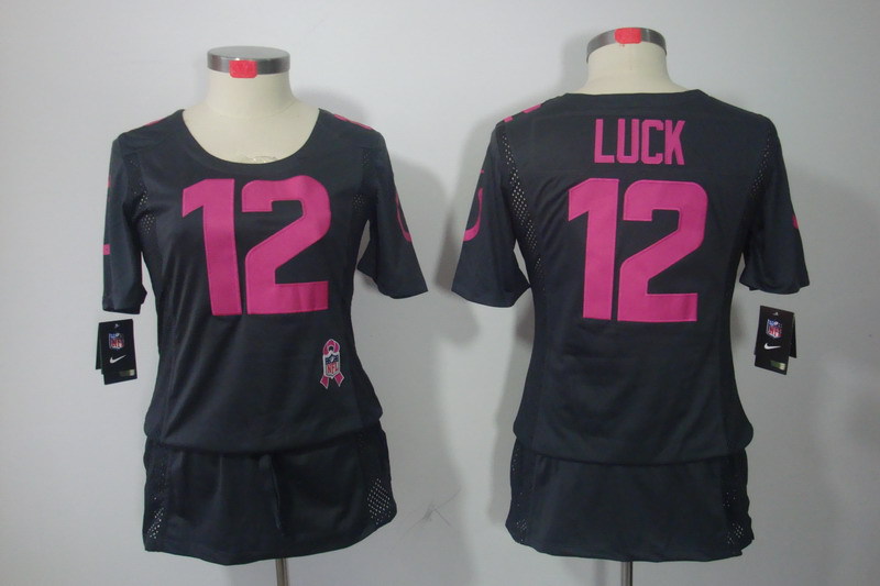 NFL Indianapolis Colts #12 Luck Grey Women Breast Cancer Awareness Jersey