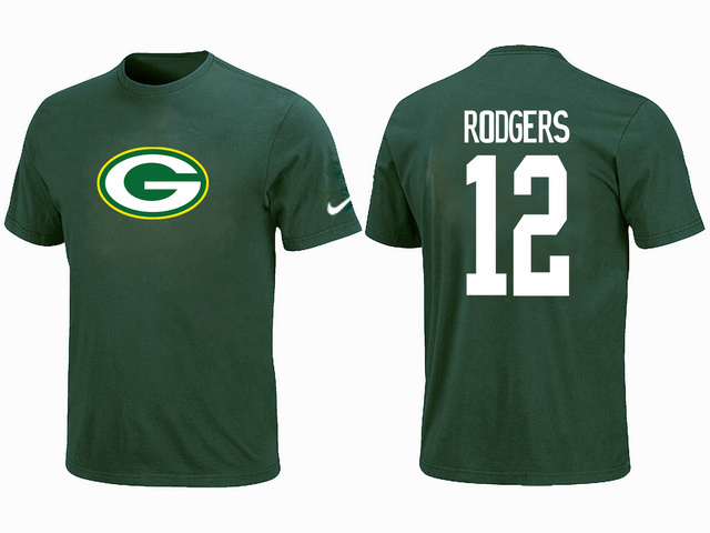  Nike Green Bay Packers Aaron Rodgers Name& Number TShirt Green 138 