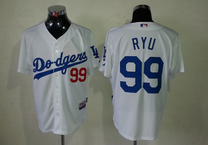 MLB Los Angeles Dodgers #99 Pyu Blue Letters Jersey White