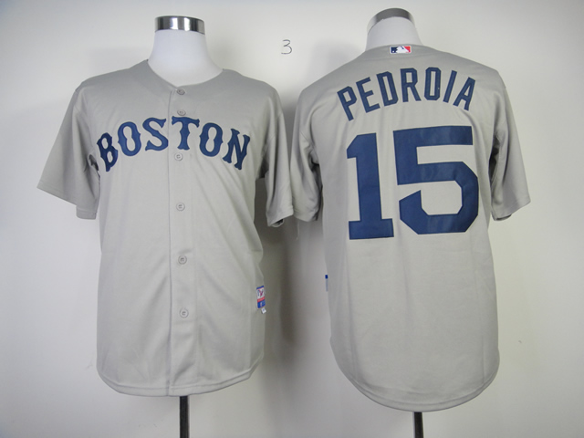 MLB Boston Red Sox #15 Dustin Pedroia Grey Jersey