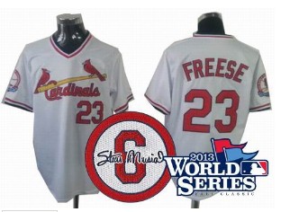 St.Louis Cardinals 23# David Freese White Throwback Jerseys Stan Musial Memorial PATCH w2013 World Series Patch