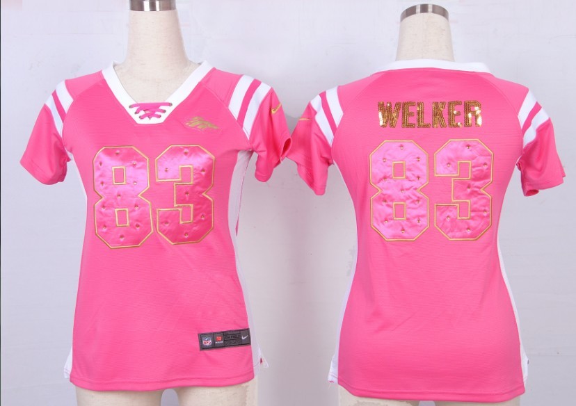 Nike NFL Denver Broncos #83 Welker Pink Womens Handwork Sequin lettering