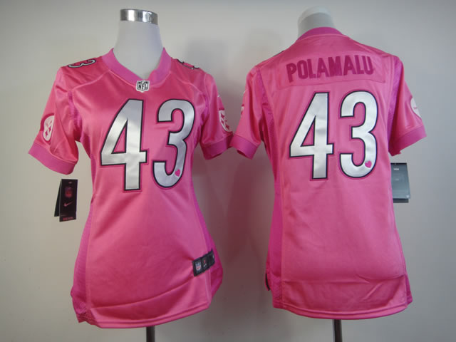 NFL Pittsburgh Steelers #43 Polamalu Women Pink Jersey