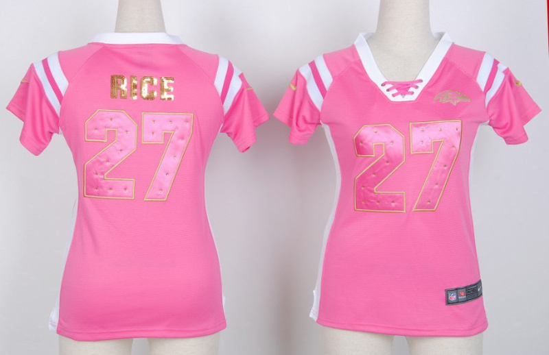 NFL Baltimore Ravens #27 Rice Pink Womens Handwork Sequin lettering Fashion Jersey