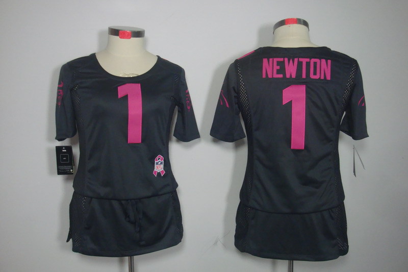 NFL Carolina Panthers #1 Newton Grey Women Breast Cancer Awareness Jersey