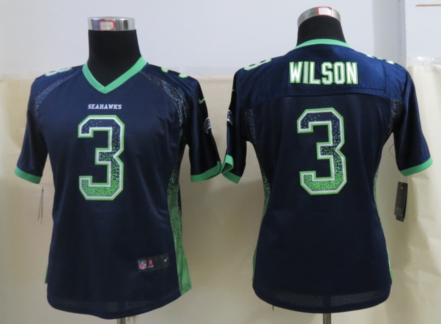 Women 2013 New Nike Seattle Seahawks 3 Wilson Drift Fashion Blue Elite Jerseys