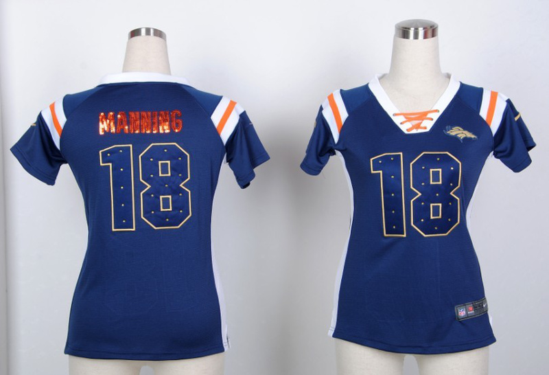 Nike NFL New Women Wash Gold Fashion Denver Broncos #18 Manning Blue jersey