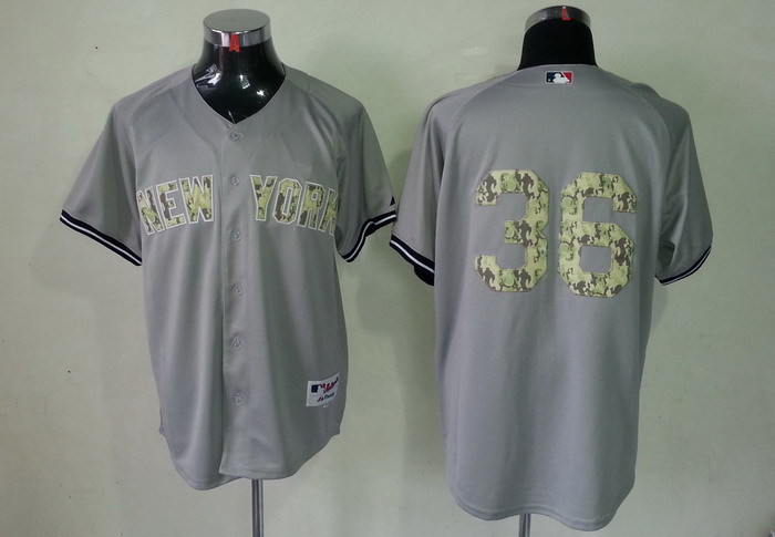 MLB New York Yankees #36 Camo Letters Jersey Grey Color