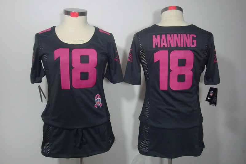 NFL Denver Broncos #18 Manning Grey Women Breast Cancer Awareness Jersey