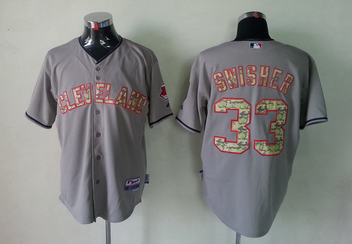 MLB Cleveland Indians #33 Swisher Grey Jersey