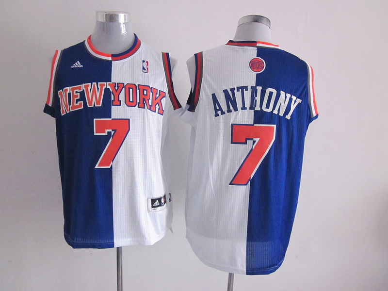 New York Knicks #7 Anthony White and Blue Half and half jersey