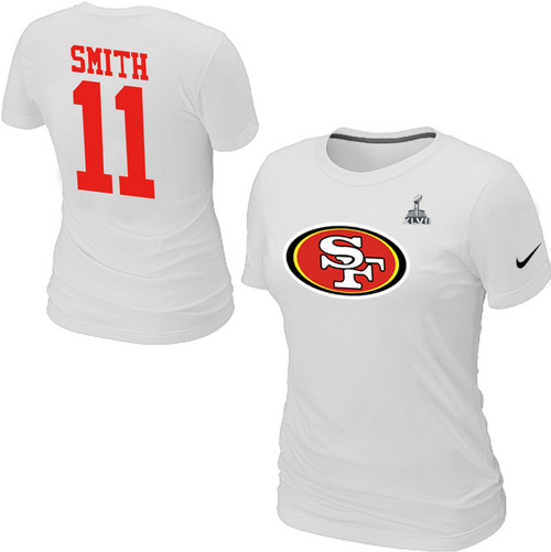  Nike San Francisco 49 ers 11 SMITH Name& Number Super BowlXLVII Womens TShirt White 32 