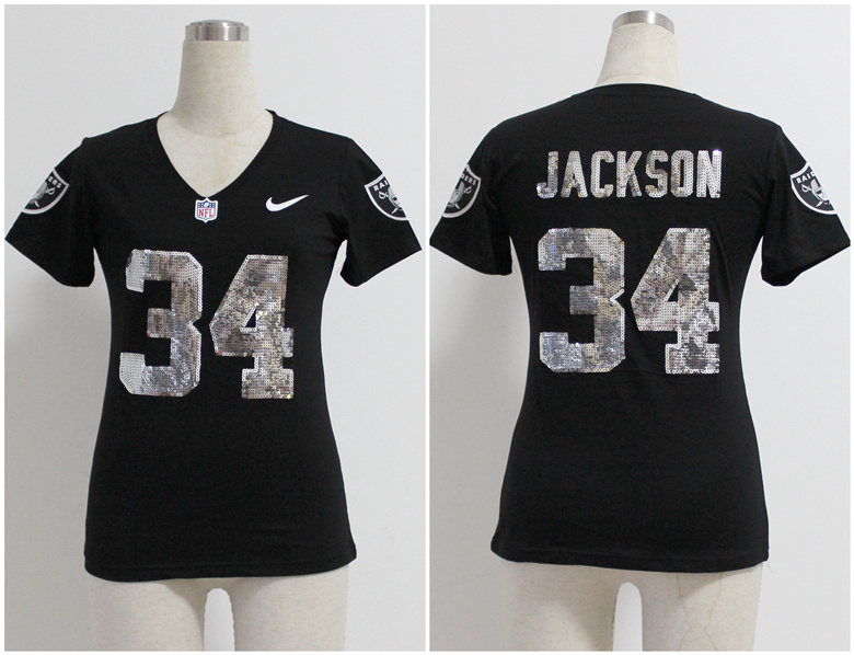 Nike NFL Oakland Raiders #34 Jackson Black Womens Handwork Sequin lettering