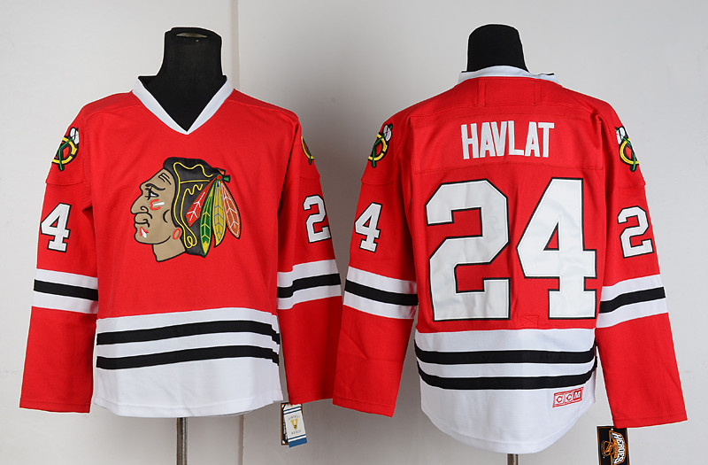 Reebook NHL Chicago Blackhawks #24 Havlat Red Throwback Jersey