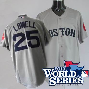 Boston Red Sox #25 Mike Lowell Road Jersey gray w2013 World Series Patch