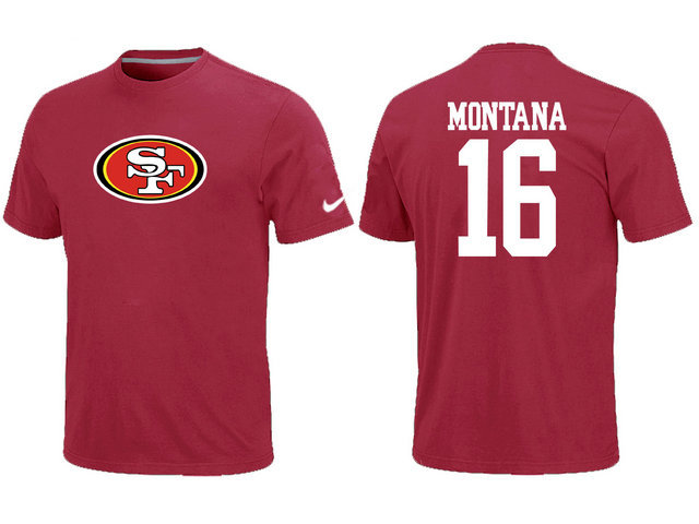  Nike San Francisco 49 ers 16  Montana Name& Number TShirt Red 155 